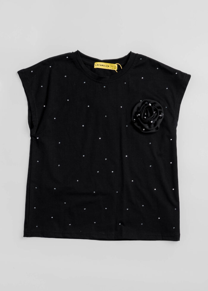 Kids Girl Strass with Flower Decor T-Shirt - Image 2