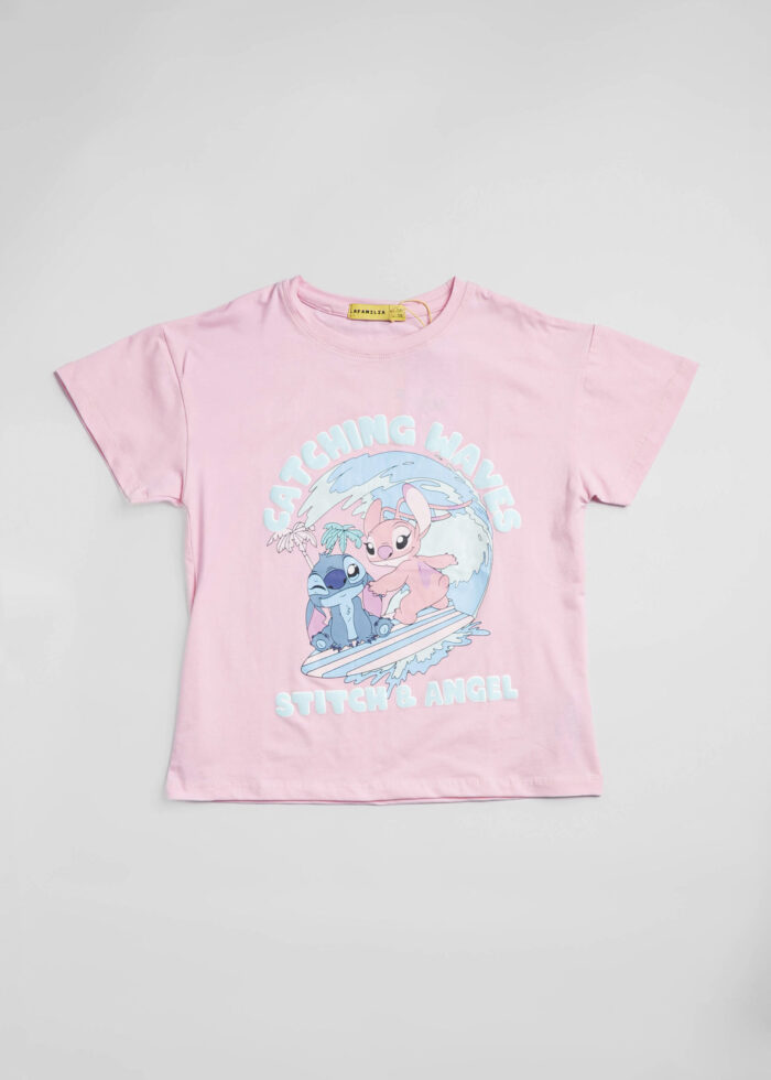 Kids Girl Stitch Printed T-Shirt - Image 1