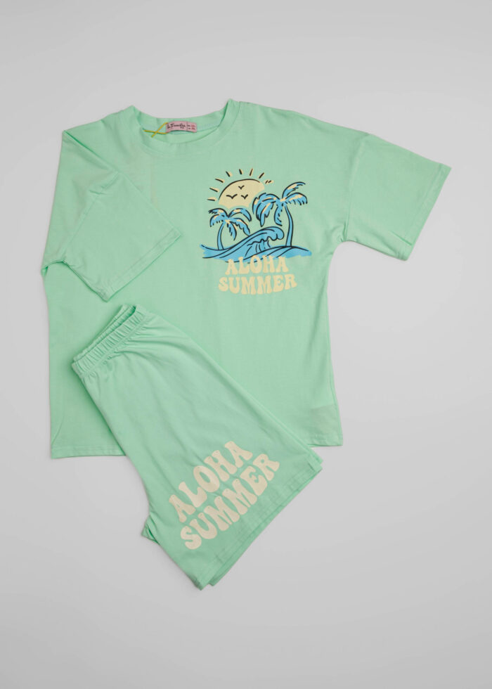 Kids Girl "Aloha Summer" Printed Two-Pieces Pajama - Image 1