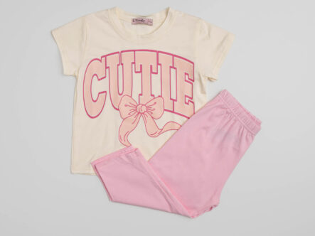 بيجامة أطفال بيبي بناتي قطعتين بطباعة "Cute"