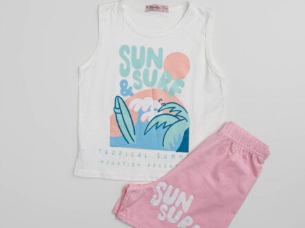 بيجامة أطفال بيبي بناتي قطعتين بطباعة "Sun & Surf"