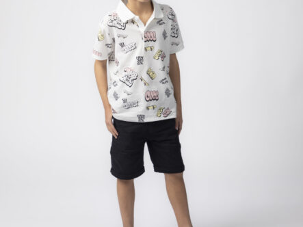 Kids Boy Writings Printed Polo Shirt