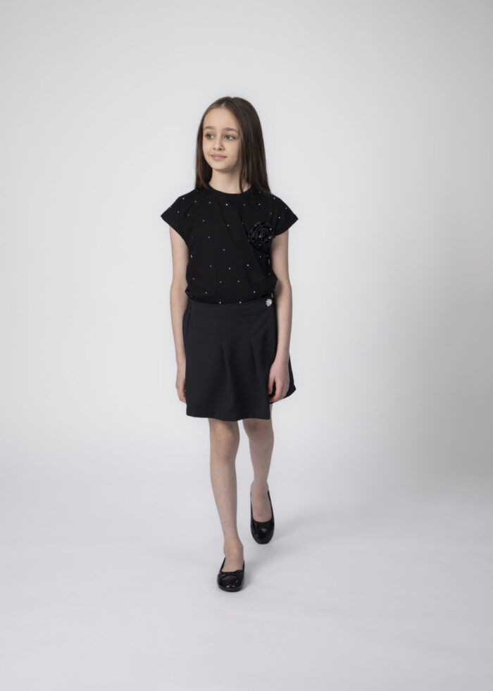 Kids Girl Strass with Flower Decor T-Shirt - Image 1