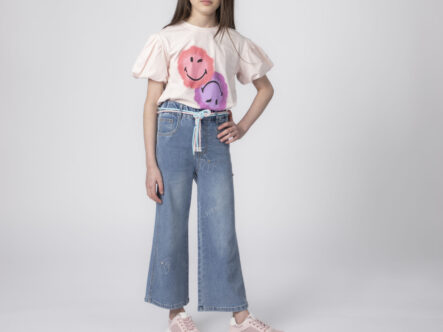 Kids Girl Smiley Faces Printed T-Shirt