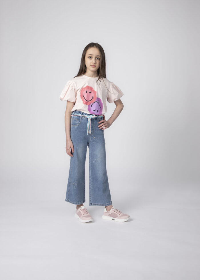 Kids Girl Smiley Faces Printed T-Shirt - Image 1