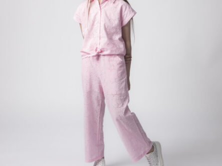 Kids Girl Cropped Embroidery Shirt