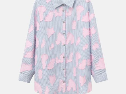 Women Striped with Patches Decor Shirt