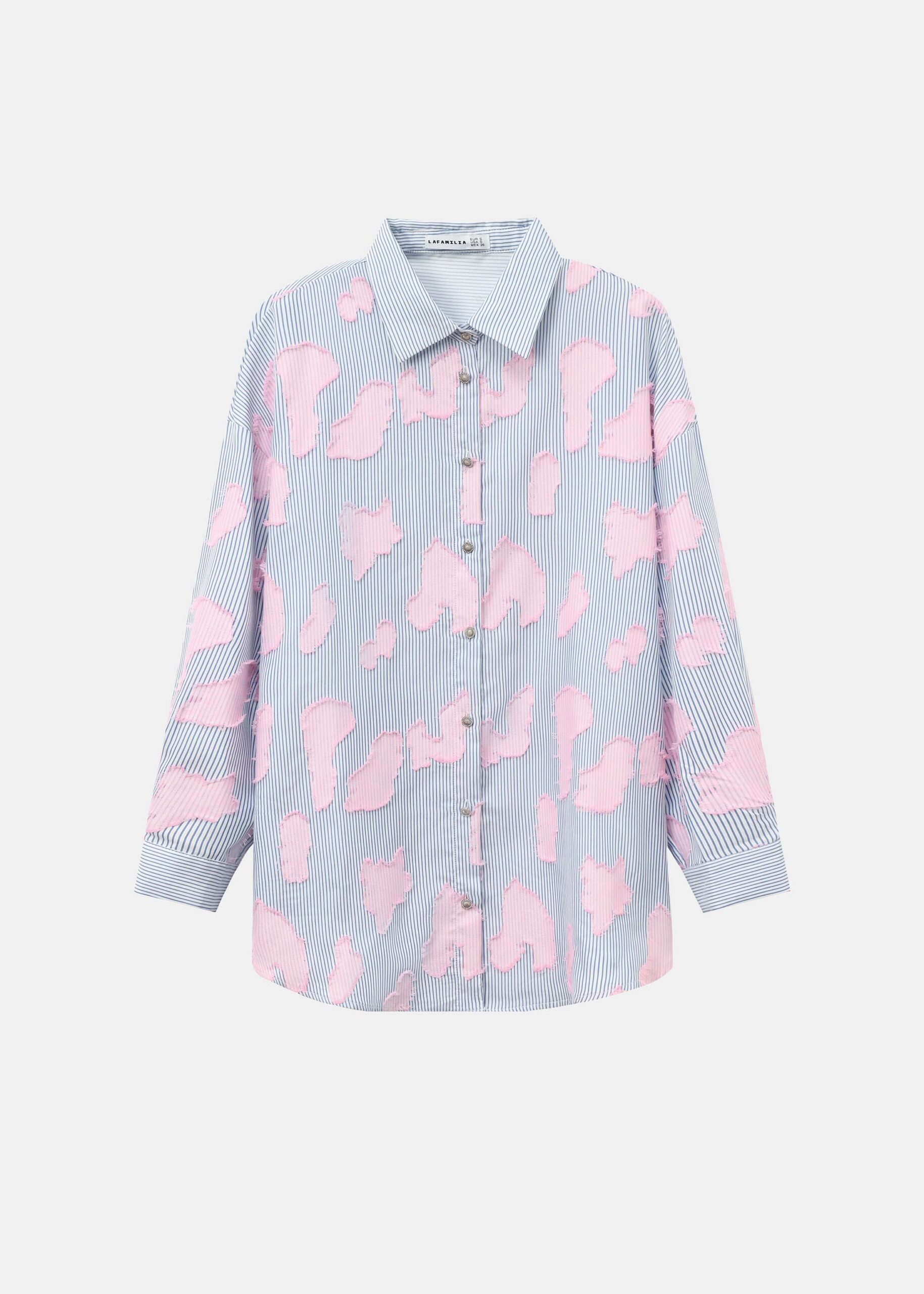 Women Striped with Patches Decor Shirt
