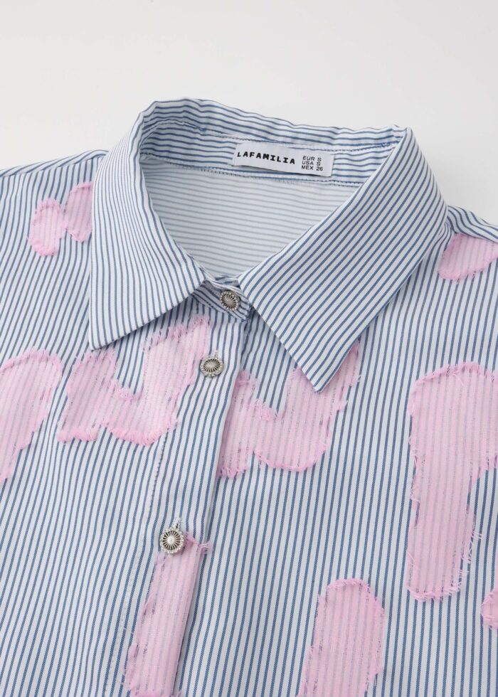 Women Striped with Patches Decor Shirt - Image 2