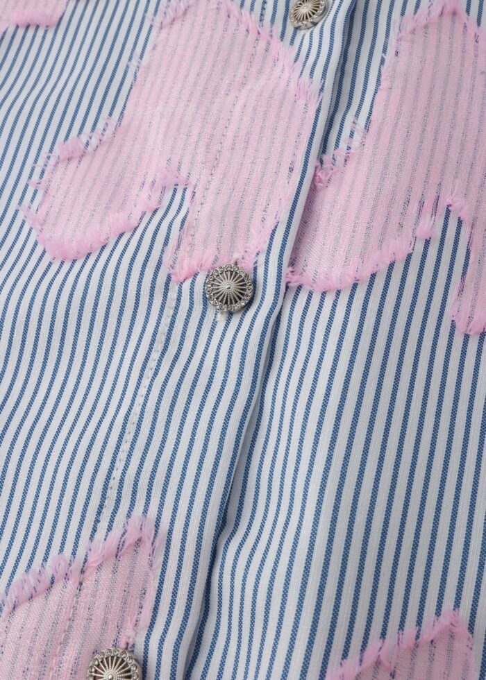 Women Striped with Patches Decor Shirt - Image 3