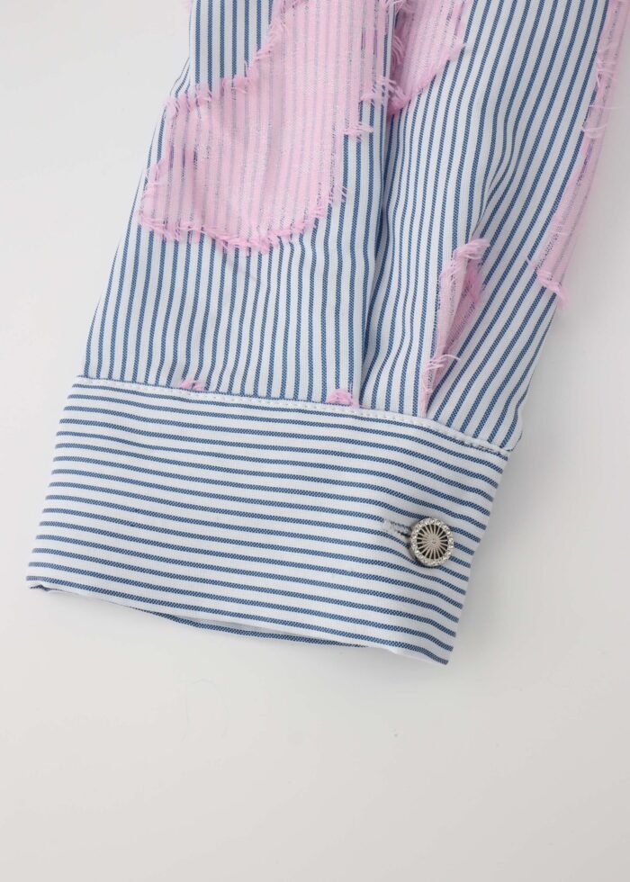 Women Striped with Patches Decor Shirt - Image 6
