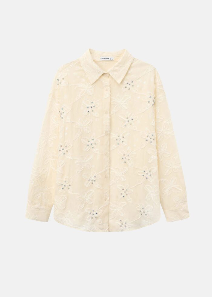 Women Floral with Strass Decor Shirt - Image 1