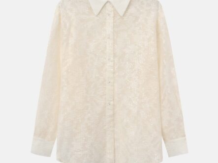 Women Embroidery with Beads Decor Shirt