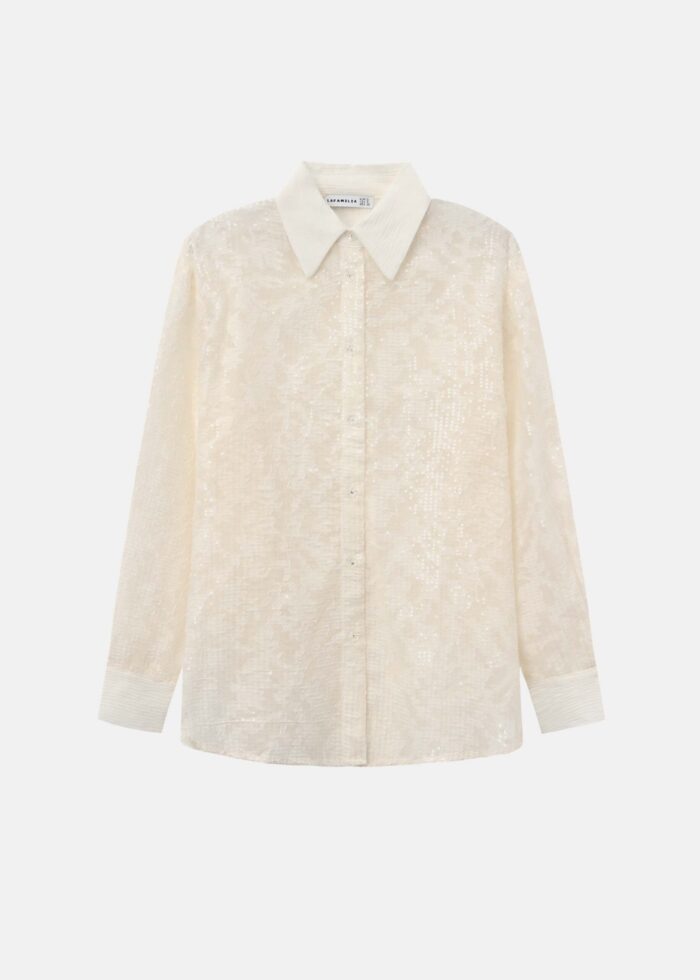 Women Embroidery with Beads Decor Shirt - Image 1