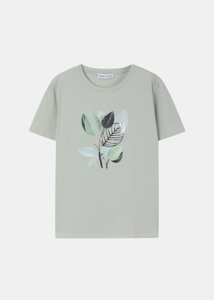 Women Leaves Printed T-Shirt - Image 1