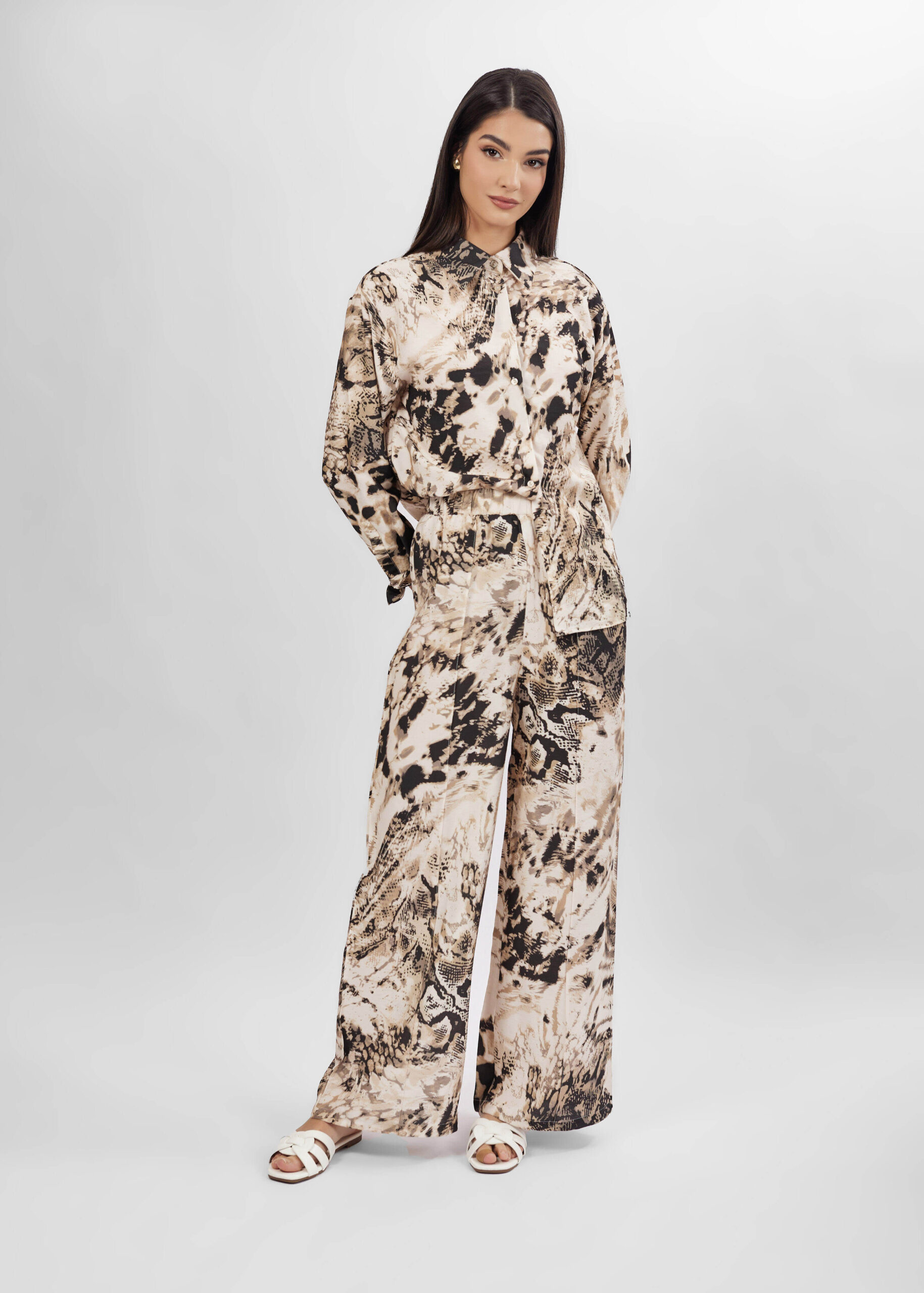 6125208050540-x بنطلون نسائي معرق واسع - الصورة 1