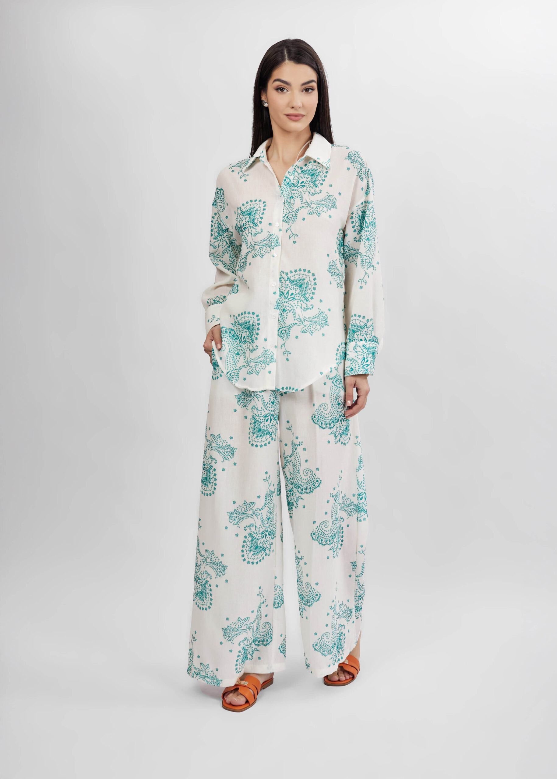 6125208052223-x بنطلون نسائي معرق واسع - الصورة 1