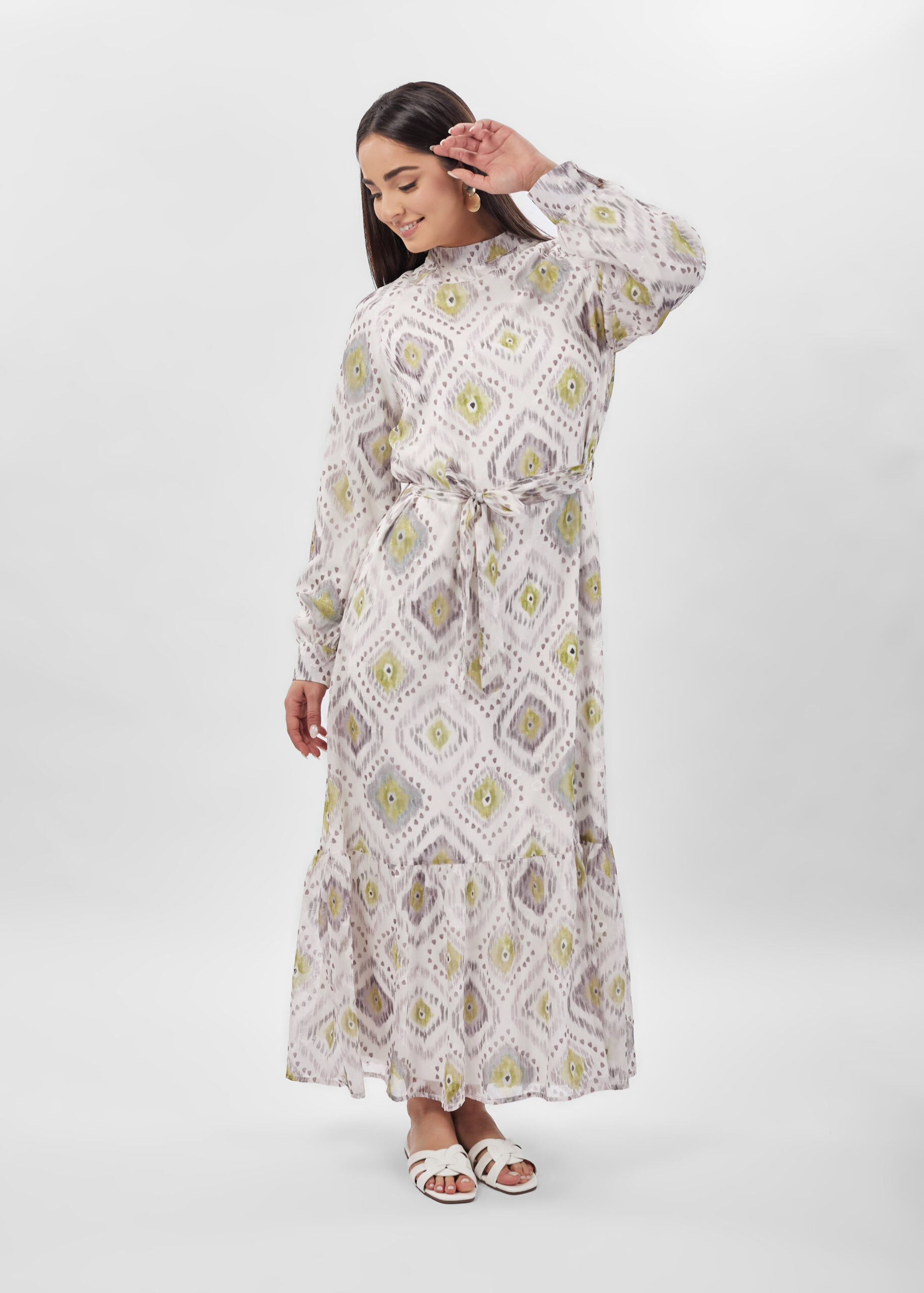 6125209009023-x فستان نسائي طويل معرق - الصورة 1