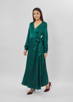Women Patterned Satin Long Dress - Image 2