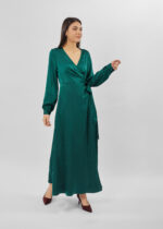 Women Patterned Satin Long Dress - Image 3