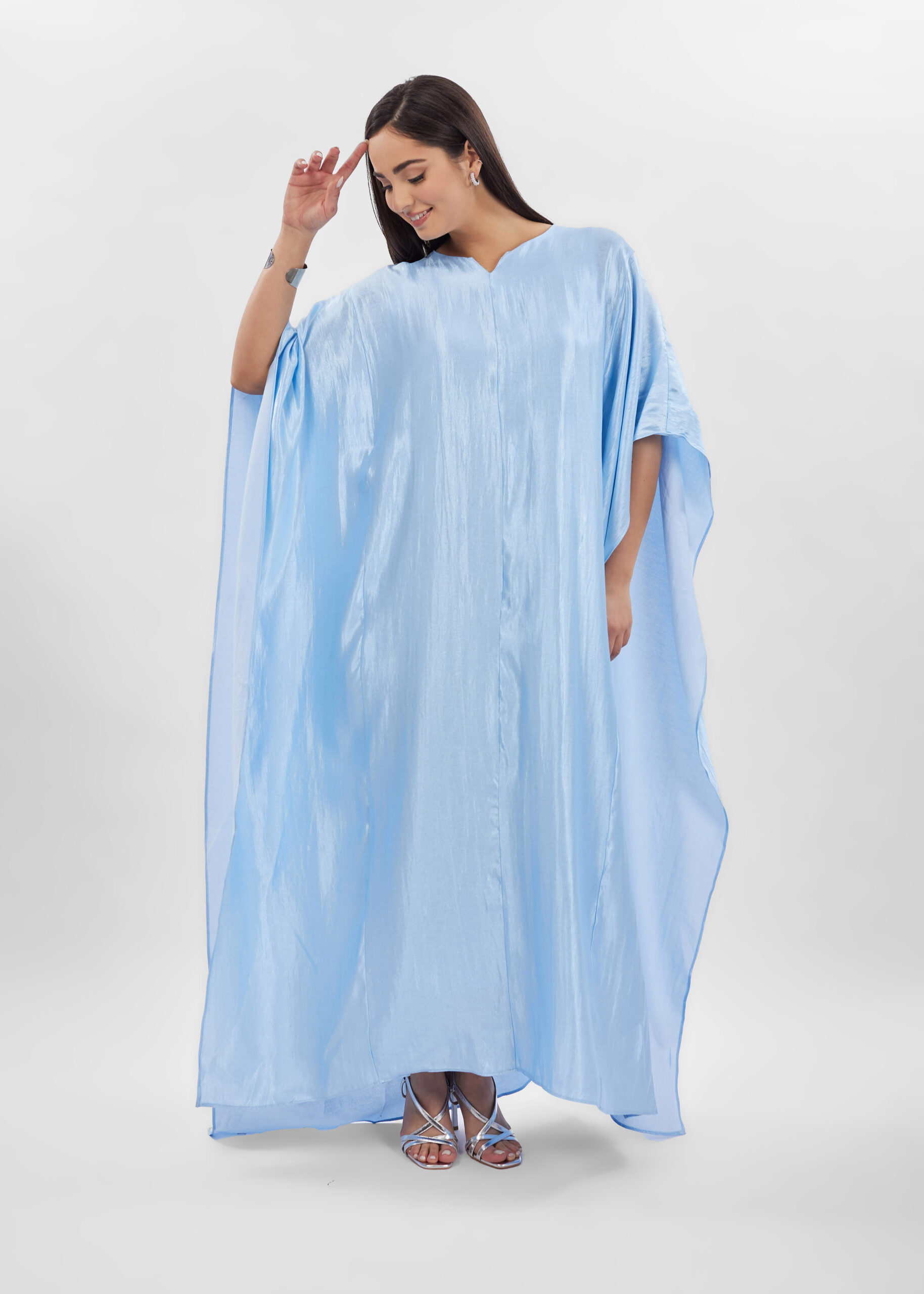 6125209050605-x فستان نسائي طويل بنسيج لامع - الصورة 1