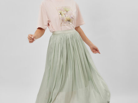 Women Pleated Strass Decor Long Skirt 