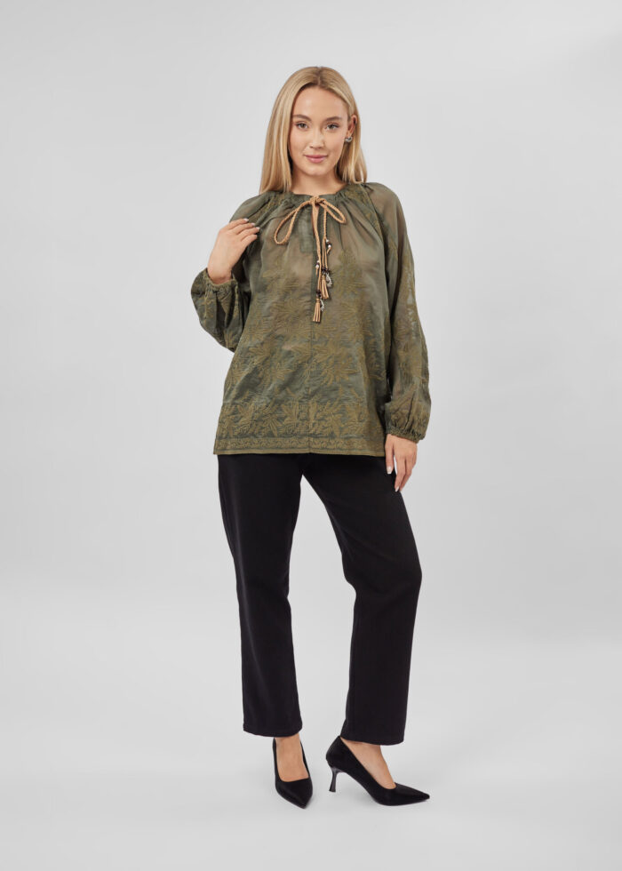 Women Embroidery Decor Blouse - Image 1