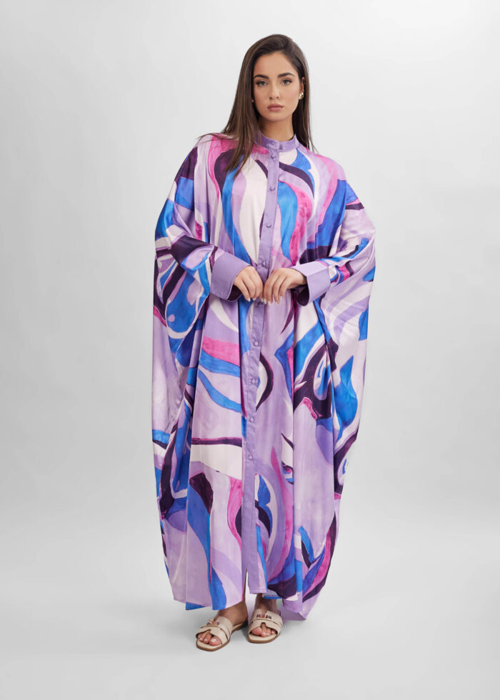 Women Satin Printed Long Dress - Image 1