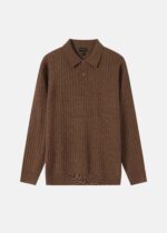 Men Knitted Striped Fabric Polo Shirt