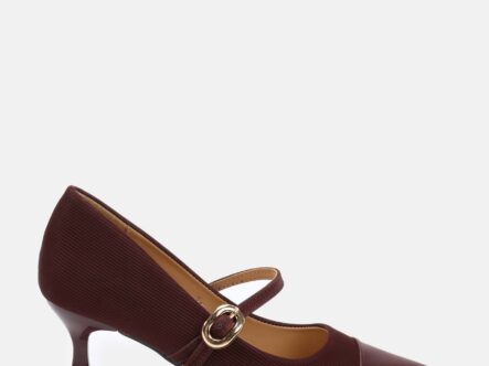 Women Leather and Striped Fabric Heels Shoes