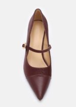 Women Leather and Striped Fabric Heels Shoes - Image 3