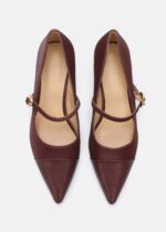 Women Leather and Striped Fabric Heels Shoes - Image 4