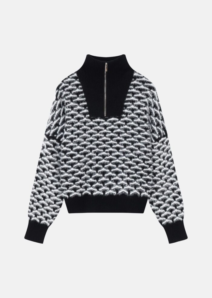 Women Hairy Knitted Patterned Blouse - Image 1