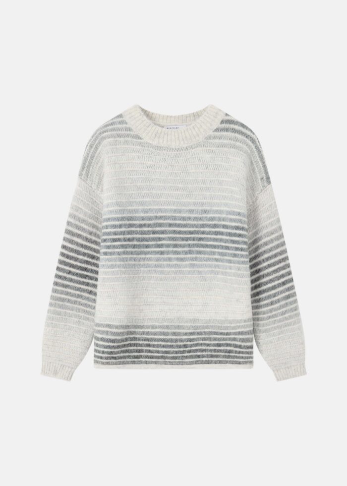 Women Hairy Knitted Striped Blouse - Image 1