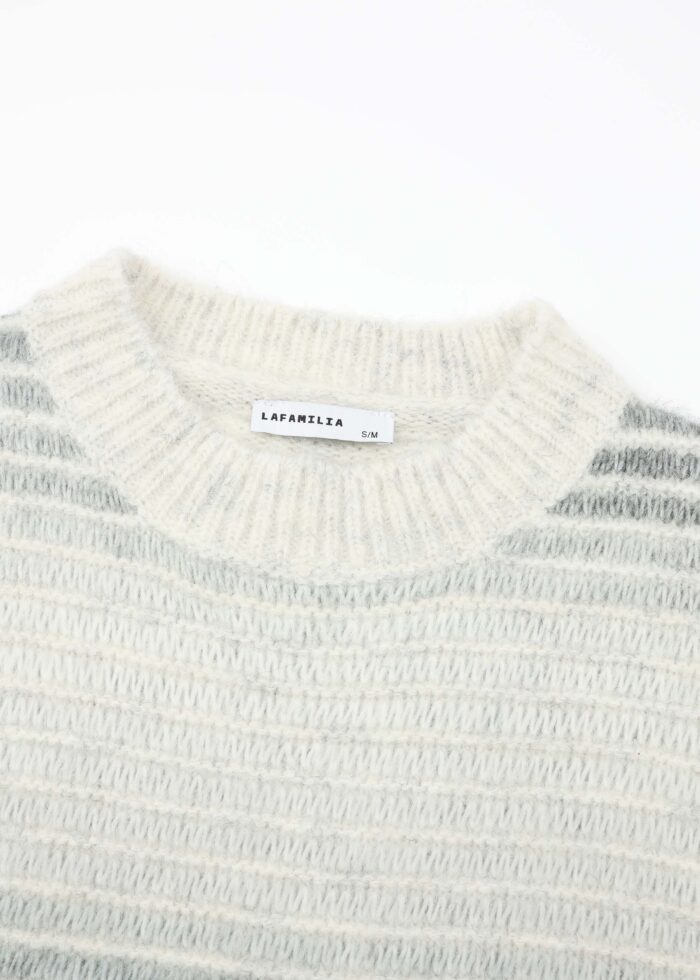 Women Hairy Knitted Striped Blouse - Image 2