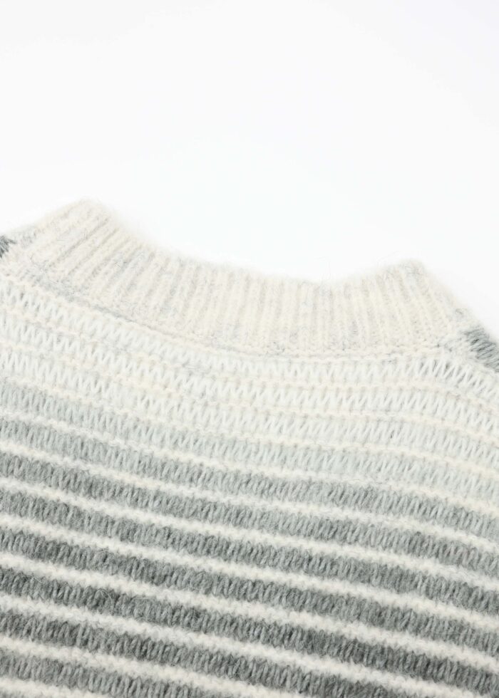 Women Hairy Knitted Striped Blouse - Image 7