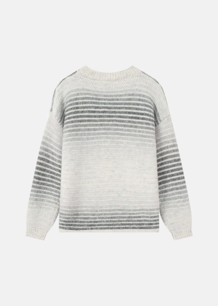Women Hairy Knitted Striped Blouse - Image 8