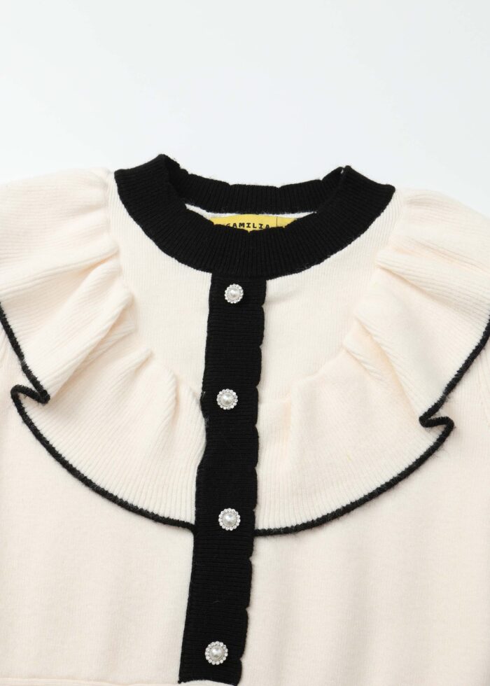 Kids Girl Knitted Fabric Short Dress - Image 2