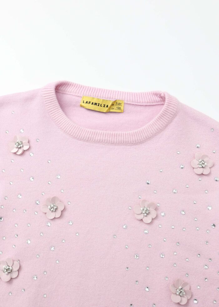 ⁦Kids Girl Flowers Decor Blouse⁩ - الصورة ⁦2⁩