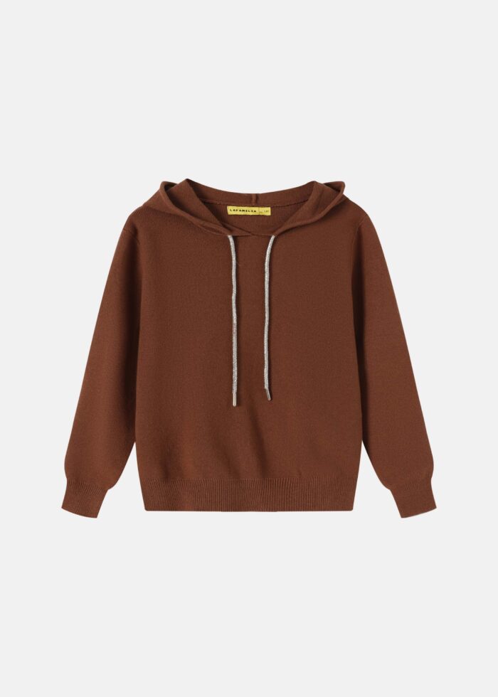 Kids Girl Knitted Plain Hoodie - Image 1