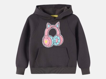 Kids Girl Beaded Embroidery Headphone Design Hoodie