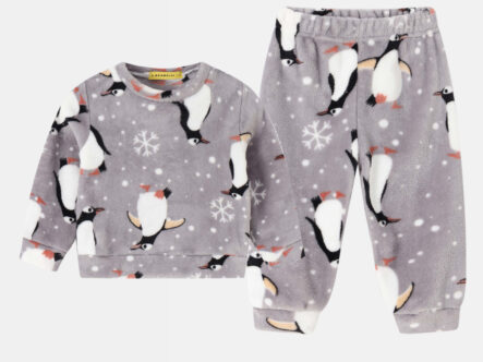 بيجامة أطفال بيبي بناتي قطعتين بطباعة بطاريق