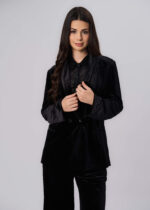 Women Velvet Plain Blazer - Image 2