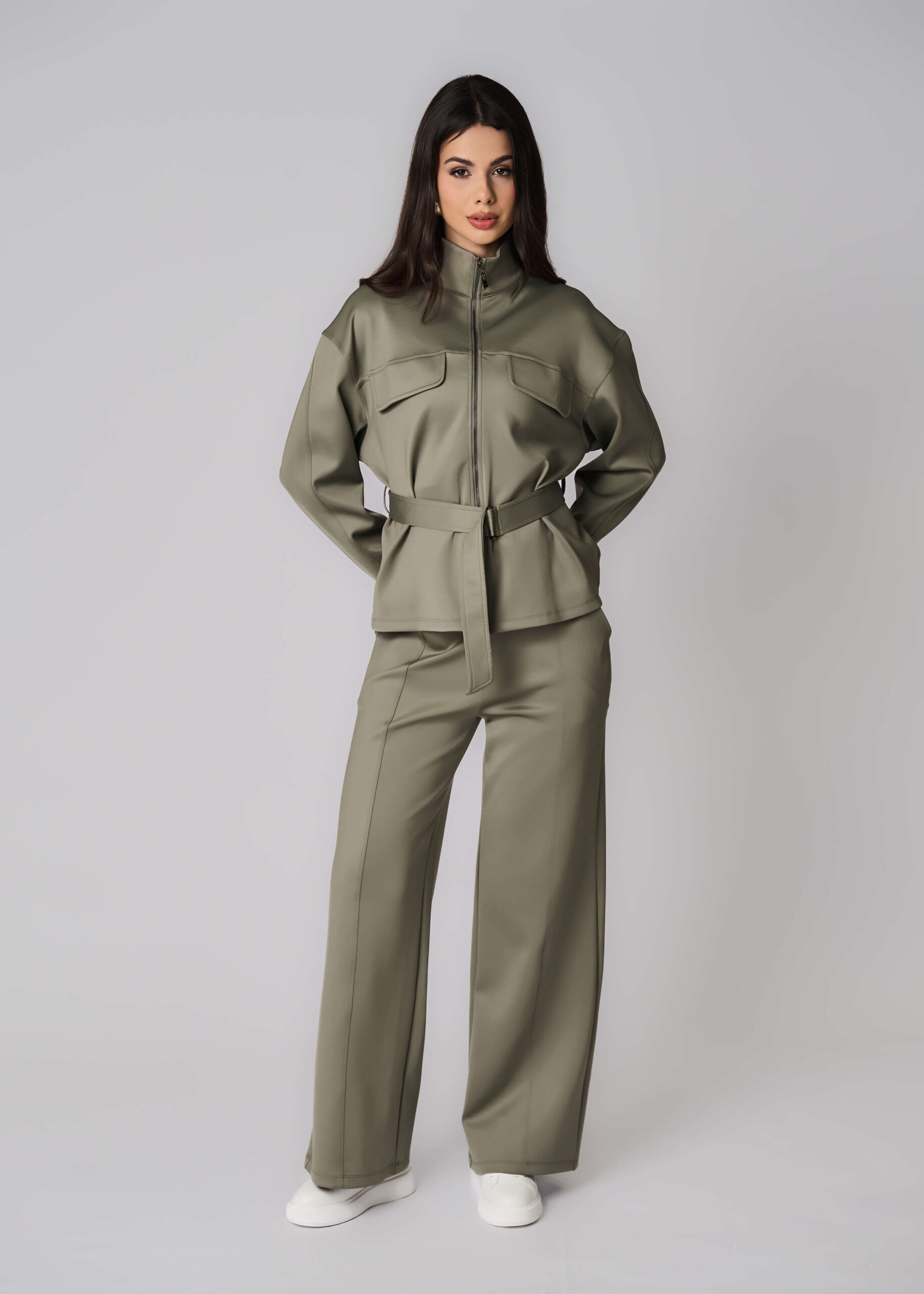 6225203008455-x Women Plain Scuba Fabric Track Jacket - Image 1