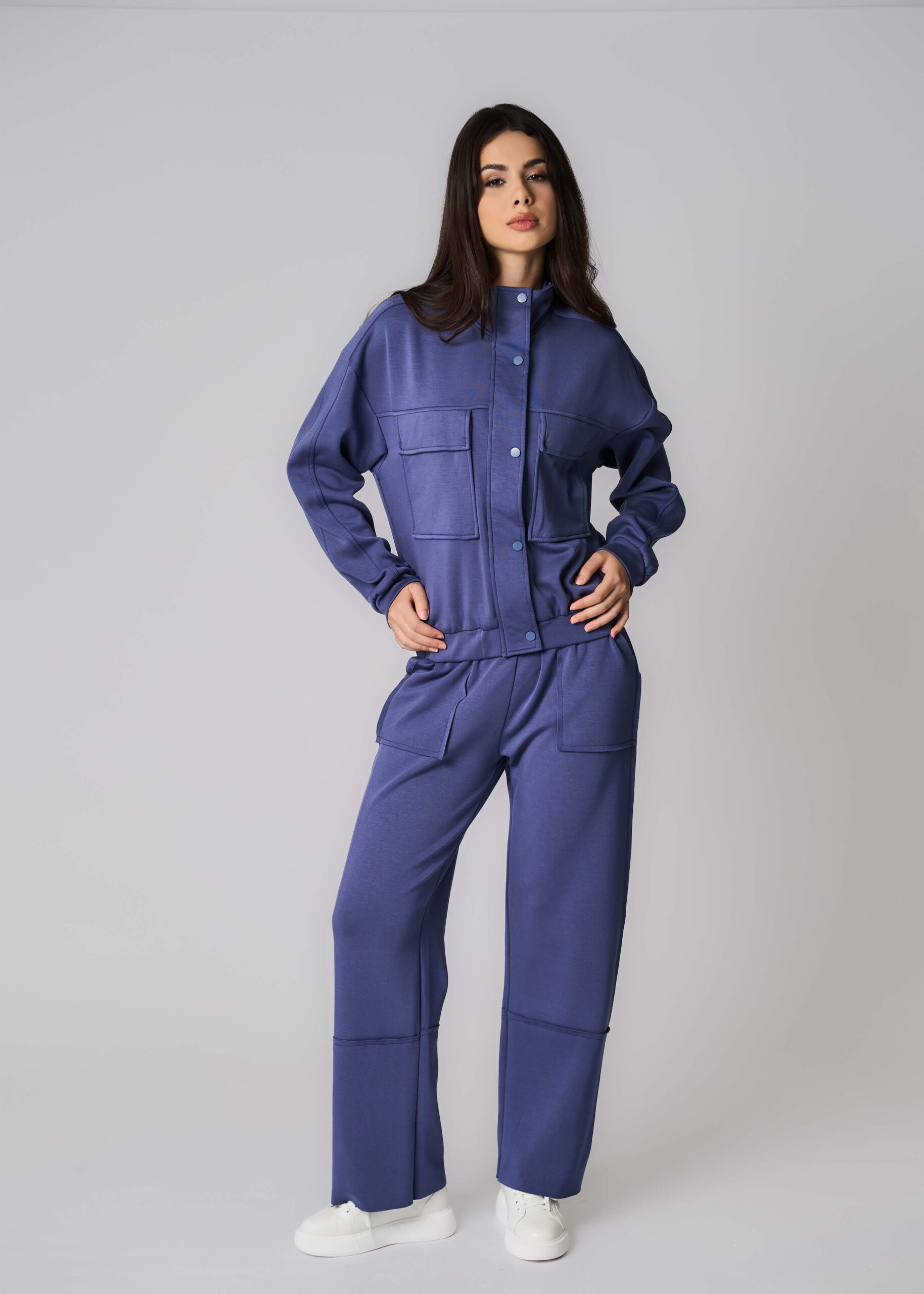 6225203014785-x Women Plain Scuba Fabric Track Jacket - Image 1