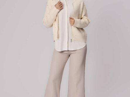 Women Knitted Pearls Decor Jacket