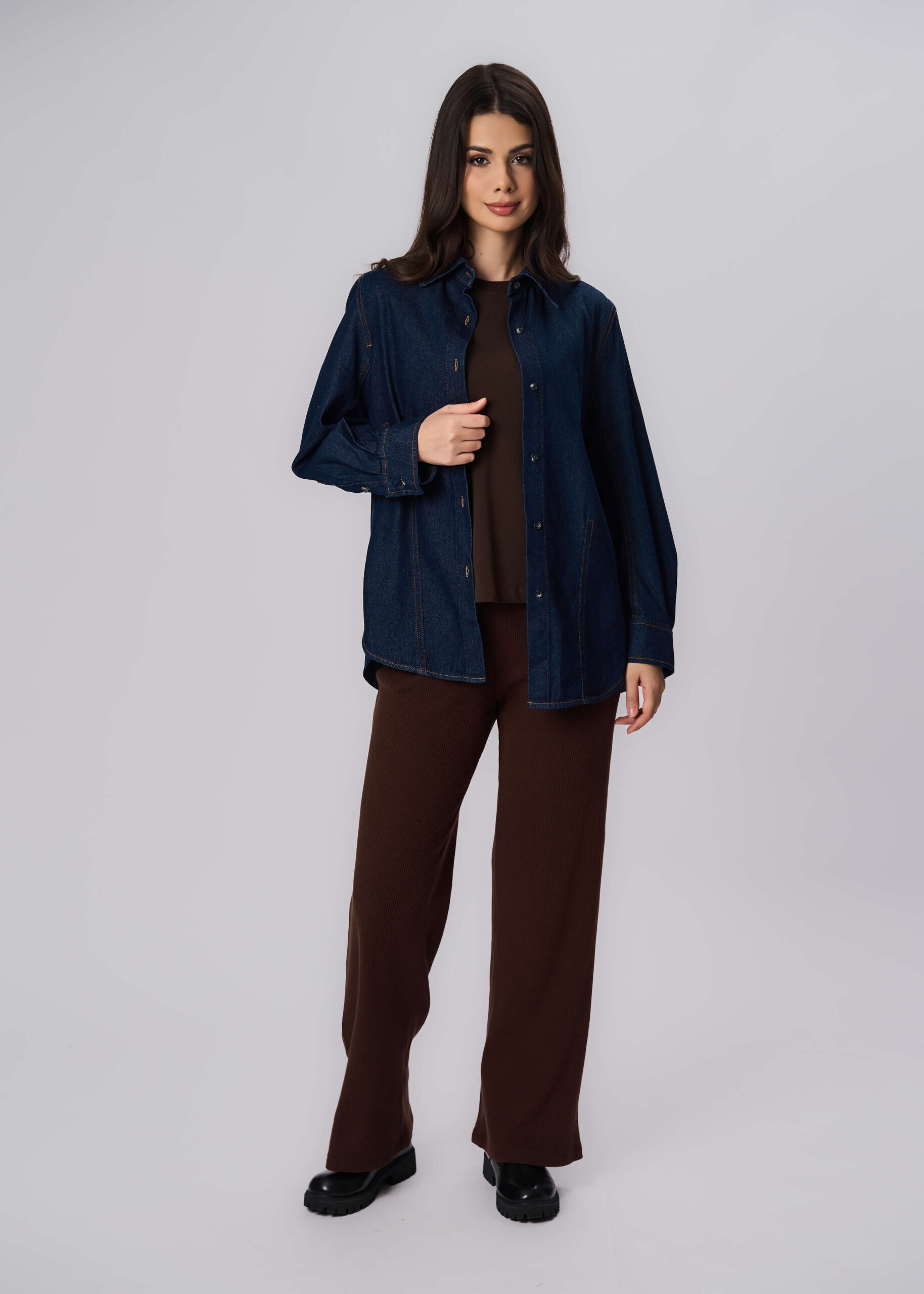 6225204016610-x قميص نسائي جينز سادة - الصورة 1