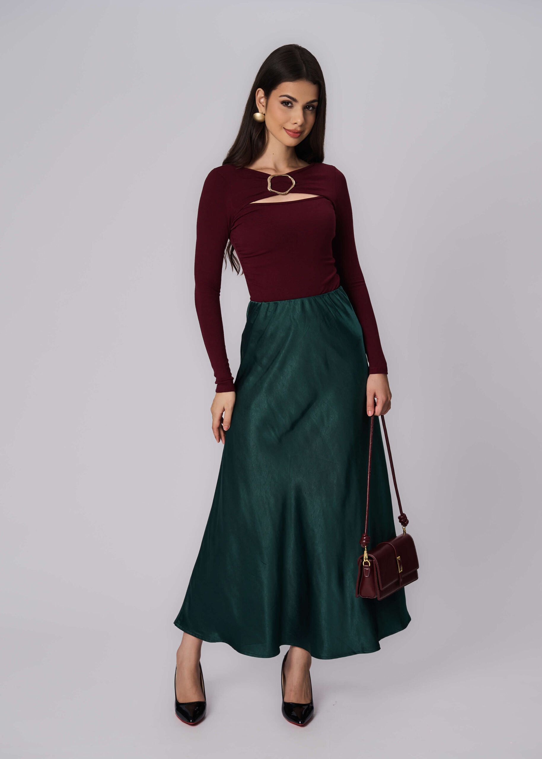 6225211027423-x Women Plain Satin Long Skirt - Image 1