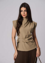 Women Belt Decor Blouse - Image 2