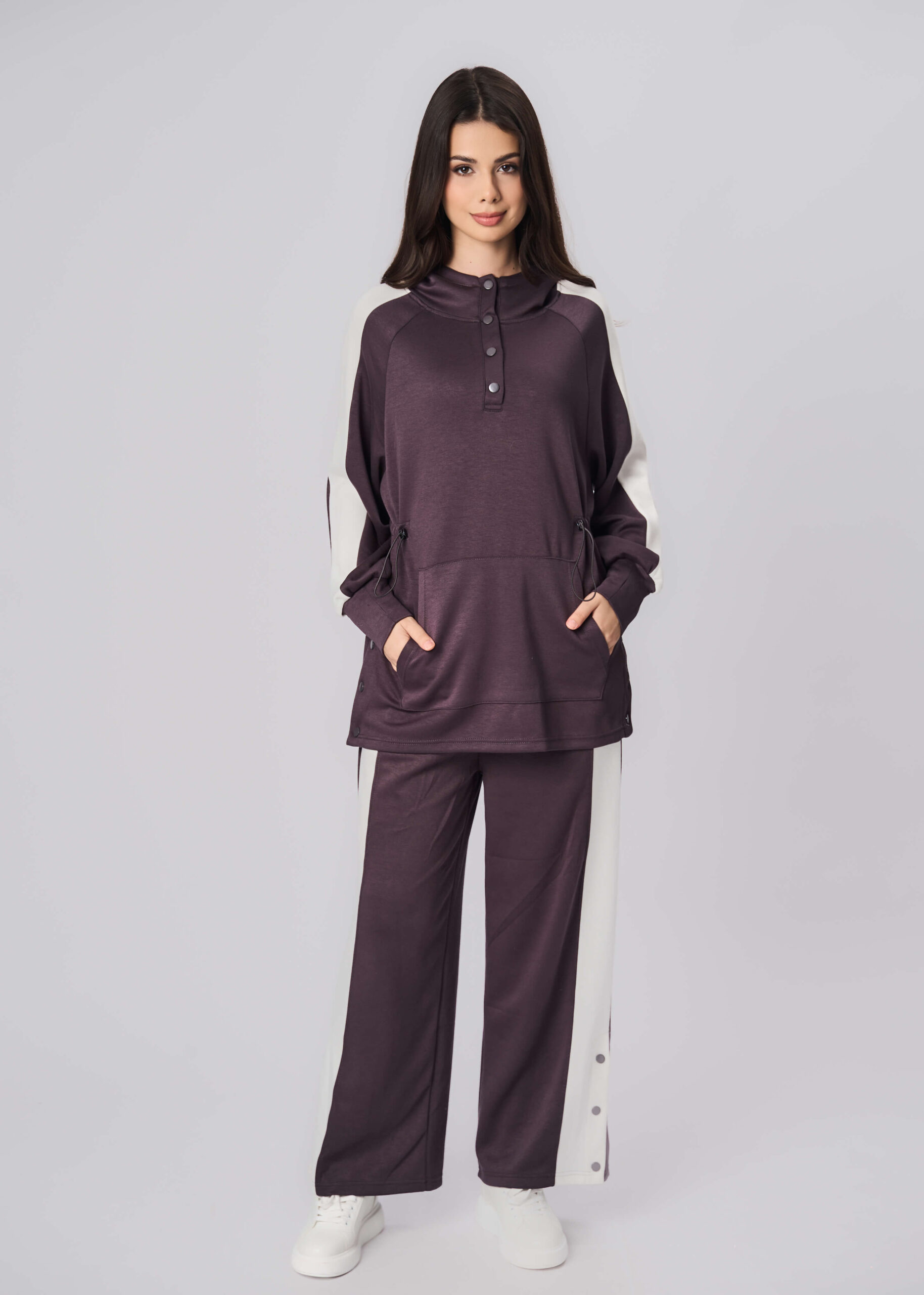 6225216010251-x Women Color-Block Scuba Fabric Hoodie - Image 1